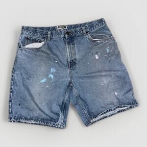 Vintage Route 66 Jean Shorts Men’s 38 Blue Distressed Paint Workwear